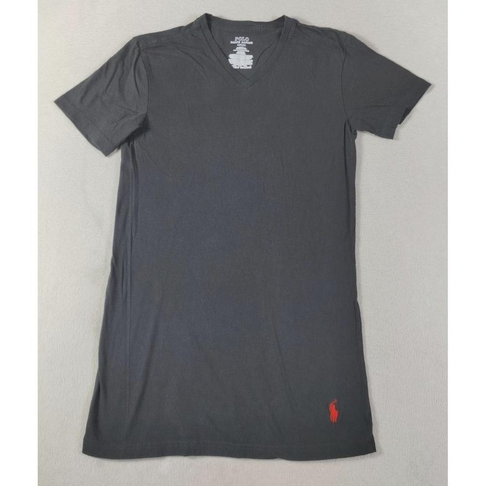 Polo Ralph Lauren Shirt Mens Medium Black Slim Fit V Neck Pony Logo Minimalist